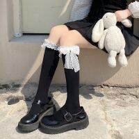 【LZ】☞❦  JK Lolita Lace Bow Soft Velvet Knee High Long Socks para mulheres Sexy Long Socks Lace Edge pode ser amarrado em um Bowknot meias de tubo médio