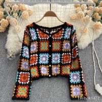 【hot】☾  Indie Cardigans Crochet Hollow Out Sleeve V-Neck Sweaters Breasted Woman Cardigan