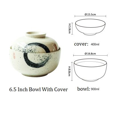 Guopin Japanese Style Ceramic 6.5 Inch Home Bowl Instant Noodle Soup Ramen Bowl Household Bowl With Lid