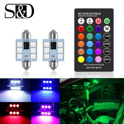 ✈ C5W LED RGB Festoon 31mm 36mm 39mm 42mm Car Interior Lights with Remote Control Multicolor Dome Light Reading Lamp Auto 12V
