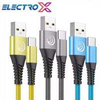 สายชาร์จ USB TYPE-C 1.8M 1กล่องมี3เส้น (Pack of 3) สายผ้าถักแบบกลม Charger Cable รับประกัน 1 ปี BY ELECTRO X STORE