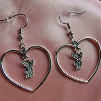 Diamanté Bunny Heart Charm Earrings silver Sister Hollowed Out Geometric Heart shaped Sweet Love Earrings Female Jewelry