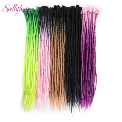 Sallyhair 24 inch Handmade Dreadlocks Hair Extensions Pink Blue Ombre Crochet Hair Strands Synthetic Crochet Braids For Women