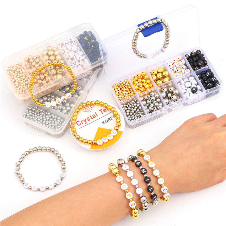 700pcs/Box DIY Jewelry Beads Kit Gold Rhodium 4/6/8mm CCB Round Ball