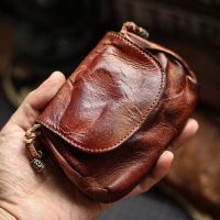 2023 New★ Retro Vegetable Tanned Mens and Womens Leather Buckle Solid Color Top Layer Cowhide Coin Purse Card Holder Document Bag Car Key Holder