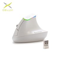 7h7w Delux M618C สีขาวไร้สายเงียบตามหลักสรีรศาสตร์แนวตั้ง6ปุ่มเมาส์ออปติคัลเล่นเกมเมาส์ตัวรับสัญญาณ USB RGB สำหรับ PC LaptopBasic Mice