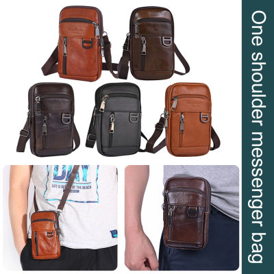 【Fast Delivery】Cow Leather Mobile Phone Bag Multi-function Messenger Bag Multi-Pockets Zipper Soft Portable Adjustable Casual for Outdoor Sports