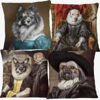 【LZ】▤№✚  Europeu vintage poodle schnauzer cão animais retrato pintura almofada capas royal tribunal decorativo fronha para sofá