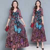 2022 the new fashion womens clothing summer brim printing butterfly aristocratic senior accept waist chiffon dress temperament 2022