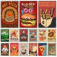 Vintage Pizza Burger Metal Poster Signage Tin Painting Food Advertising Plaque Kitchen Restaurant Breakfast Shop Wall Art Decor