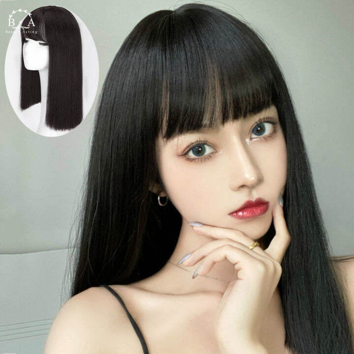 Bán Tóc giả nữ Hàn Quốc cao cấp có da đầu tặng Lưới trùm tóc TG8075 MÀU ĐEN giá chỉ 199000 Review ZimKen