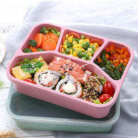 4 Grid Microwave Lunch Box Compartment Wheat Straw Lunch Box Food Container Fruit Picnic Food Storage