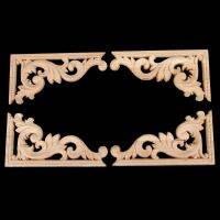 4pcs 13x7cm Woodcarving Decal Corner Applique Frame Door Decorate Wall Furniture Wood Miniature Franch Hollow Flower Left Right