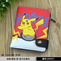 Pikachu ผู้หญิงผู้ชายการ์ตูนกระเป๋าสตางค์อะนิเมะการ์ตูนกระเป๋าสตางค์แนวตั้งกระเป๋าสตางค์สีสัตว์พิมพ์หนัง PU กระเป๋าสตางค์