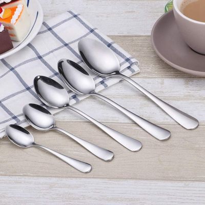 Stainless Steel Coffee Teaspoon Dinner Spoon Set Ice Cream Sundae Tea spoons Dessert Stirring Soup Tablespoon Scoop 12Pcs