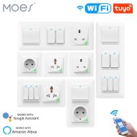 WiFi Smart Light Wall Switch Socket Outlet Push Button DE EU Smart Life Tuya Wireless Remote Control Work with Alexa Google Home Ratchets Sockets