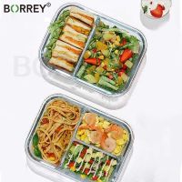 BORREY 1000Ml Glass Bento Lunch Box For Kids Compartment Microwave Lunch Box Leakproof Food Container Storage Portable Lunch Box