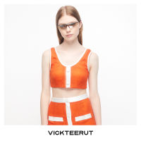 VICKTEERUT (ราคาปกติ 4,500-.) SLEEVELESS CROP TOP เสื้อแขนกุด ตัวสั้น ตกแต่งกระดุมหน้า