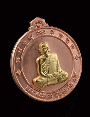 เหรียญจิ๊กโก๋ปากน้ำโพ หลวงพ่อพัฒน์ วัดห้วยด้วน พิมพ์เล็กเนื้อทองแดงหน้ากากทองฝาบาตร No.4708 แอ๊ดคาราบาวจัดสร้าง