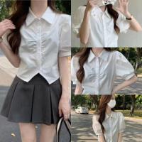 ■✜№ Manxi พร้อมส่ง? เสื้อผู้หญิง เสื้อนักเรียน เสื้อเชิ้ตแขนสั้น 2022 ใหม่ Mx220089