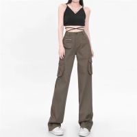 American style retro high street overalls Womens straight tube wide leg casual pants Fashion trend pants