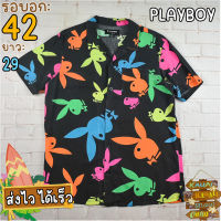 PLAYBOY®แท้ อก 42 เสื้อฮาวายชาย เสื้อวินเทจ เสื้อผ้าผู้ชาย สีดำ แขนสั้น เนื้อผ้าดี