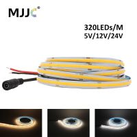 COB LED Strip 12V DC5V 24V 320LEDs 5M FCOB LED Light Dimmable RA90 8mm Linear Lamp High Density Flexible Warm Natural Cool White LED Strip Lighting