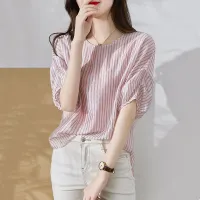 Fashion Short-sleeved Striped Shirt Women