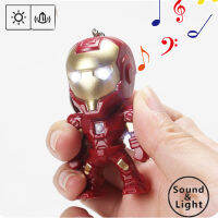 อะนิเมะ Superhero LED พวงกุญแจแสงเสียง Tony Stark Figurine ตุ๊กตาตกแต่ง Key Ring Gift