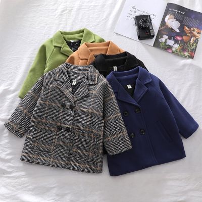 Autumn Winter Baby Boys Jacket Solid Color Classic Fashion Keep Warm Windbreaker Coat Long Sleeve Woolen Outerwear Kids Clothes