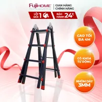 Thang nhôm gấp và rút đa năng 4 đoạn FUJIHOME ML44B cao tối đa 4m - Xếp nhiều hình dáng - Khóa sập tự động - Bảo hành điện tử toàn quốc 24 tháng