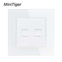 [HOT GELLXKOWOIGHIO 527] Minitiger สีขาวหรูหราแก้วคริสตัลแผงคู่1แก๊ง RJ11โทรศัพท์ผนังเต้าเสียบซ็อกเก็ตที่นิยมที่ ES RU