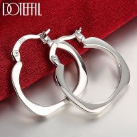 【YP】 DOTEFFIL 925 Sterling Flat Round 20mm Hoop Earrings Woman Wedding Engagement Fashion Jewelry