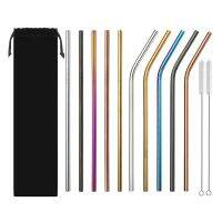 5Pcs Rainbow Color Reusable Metal Straws Set Cleaner Brush 304 Stainless Steel Drinking Milk Kitchen Party Bar Beer Accessory Specialty Glassware