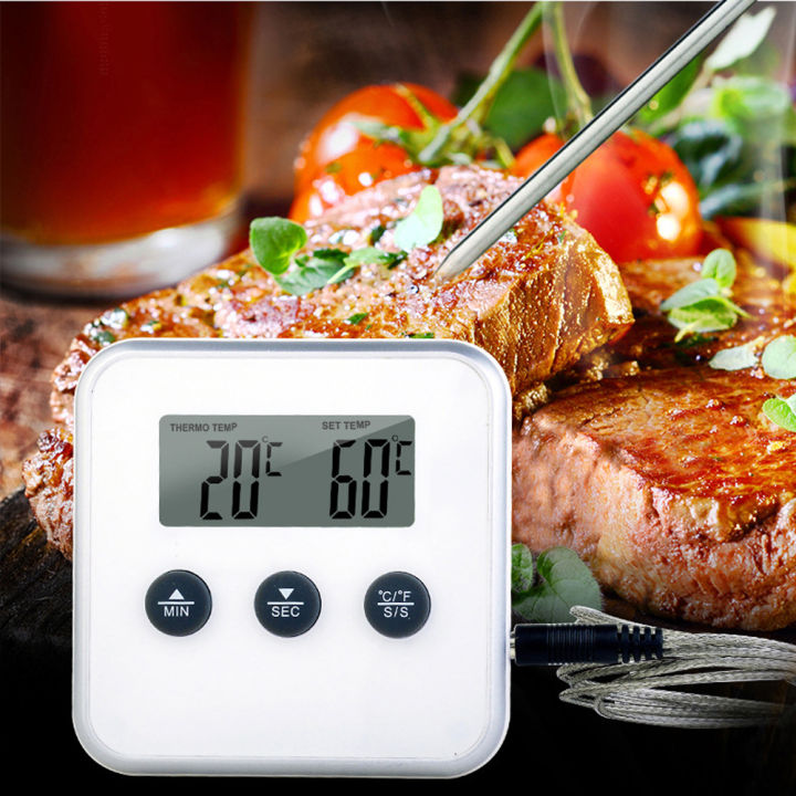 เครื่องวัดอุณหภูมิอาหารดิจิตอล-p-robe-บาร์บีคิวเนื้อน้ำน้ำมันทำอาหารอุณหภูมิปลุกทำอาหารจับเวลาครัวย่างเตาอบทดสอบ