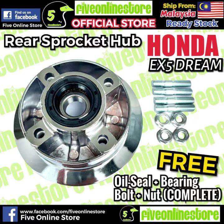 EX5 Dream CHROME Sprocket Hub Complete Set with Oil Seal + Bearing