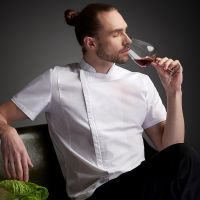 ∏▧ Chef clothing mens short-sleeved thin section back kitchen clothes chef uniform work clothes womens summer chef work clothes white