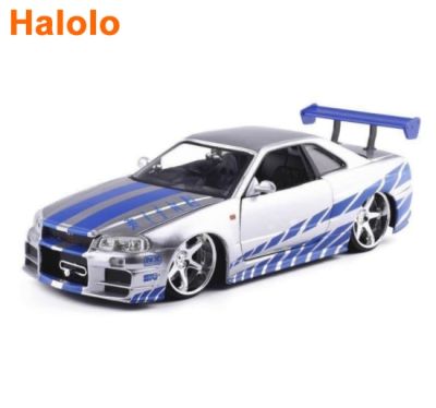 All Jada 1:24 Fast and Furious Nissan Skyline GTR R34 Diecast Metal Alloy Model Car Toys for Children Toy Gift Collection Die-Cast Vehicles