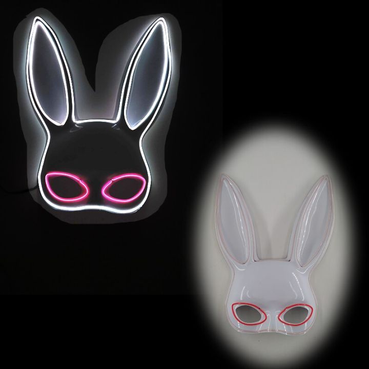 ชุดหน้ากากกระต่ายคอสเพลย์สำหรับผู้หญิงเซ็กซี่หน้ากากงานรื่นเริงกระต่ายไฟ-led-ส่องสว่างครึ่งหน้าอุปกรณ์เสริมการแสดงบนเวที