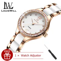 LouisWill Women Watches Diamond Casuals Fashion Ceramic Strap Watches Quartz Watches Round Dial Watches 3ATM Waterproof Watches Business Wristwatch for Women Ladies