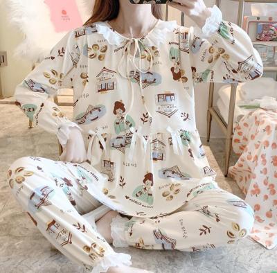 spring female milk silk lactation clothes set breastfeeding leisurewear suits postpartum woman nursing shirts+pants pajamas