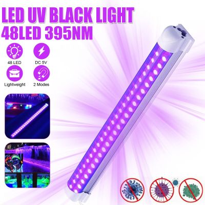 LED UV Strip Tube Light Ultraviolet Light Bar USB 10W 48LED Black Light Portable Party Decor Lamp 385-400nm Black Lamp Fixture Rechargeable Flashlight