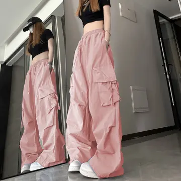 BV# 6 Pocket Cargo Pants Wide Leg Pants Casual Baggy Pants Black Pink Women