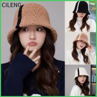 CILENG รักษาความอบอุ่น Topi Bucket แกะผู้หญิง,หมวกชาวประมงหมวกไหมพรมนุ่มๆลำลอง