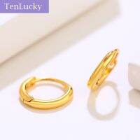 TenLucky ต่างหูแบบห่วงกลมสีทอง24K สำหรับผู้หญิง,ตุ้มหูแบบแบนพร้อมกล่องเครื่องประดับตกแต่งสำหรับวันวาเลนไทน์งานแต่งแฟนสาว