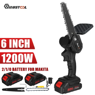 Mustool 6นิ้ว1200วัตต์ไร้สายไร้สายเลื่อยไฟฟ้า9000Mah แบตเตอรี่-Hand เลื่อยไฟฟ้า Pruning ChainSaw เครื่องมือตัดไม้