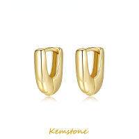 Kemstone แผ่นเงินสเตอริงก์ S925วินเทจสีทองเงาออกแบบเรียบง่ายต่างหูแบบห่วงสำหรับขนาดเล็กของขวัญเครื่องประดับที่สง่างามสำนักงานสำหรับผู้หญิง