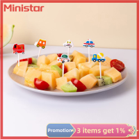 Ministar 6ชิ้นส้อมผลไม้ในรถมินิการ์ตูนขนมขบเคี้ยวเค้กของหวานเด็กไม้จิ้มฟันม้านั่งอาหารกลางวันอาหารกลางวันของตกแต่งงานปาร์ตี้