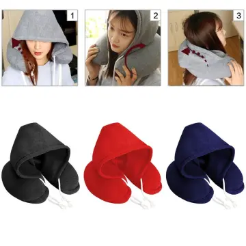 Soft Comfortable Hooded Neck Travel Pillow U Shape Airplane Neck Support  Cushion With Hoodie