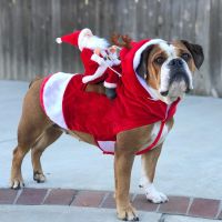 ZZOOI Dog Christmas Pet clothes Santa Claus riding a deer Jacket Coat Pets Christmas Dog Apparel Costumes for Large Dog or Small Dog